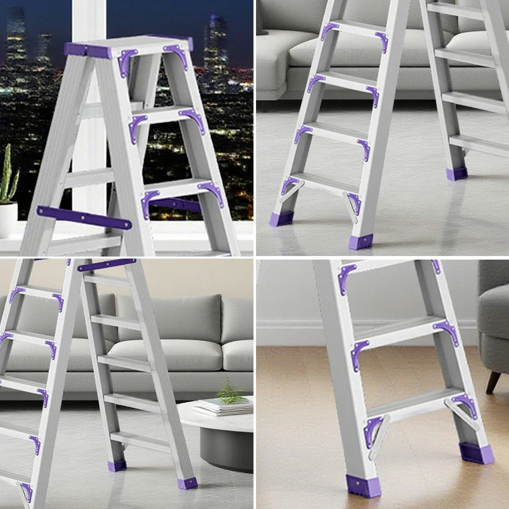 GROVIA 7/8/10-Step Feet Folding Ladder Thick, Wide Anti-Slip 14.5cm - 15cm - Pedal, Aluminium Purple