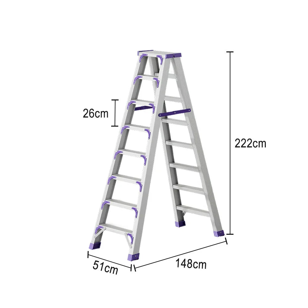 GROVIA 7/8/10-Step Feet Folding Ladder Thick, Wide Anti-Slip 14.5cm - 15cm - Pedal, Aluminium Purple