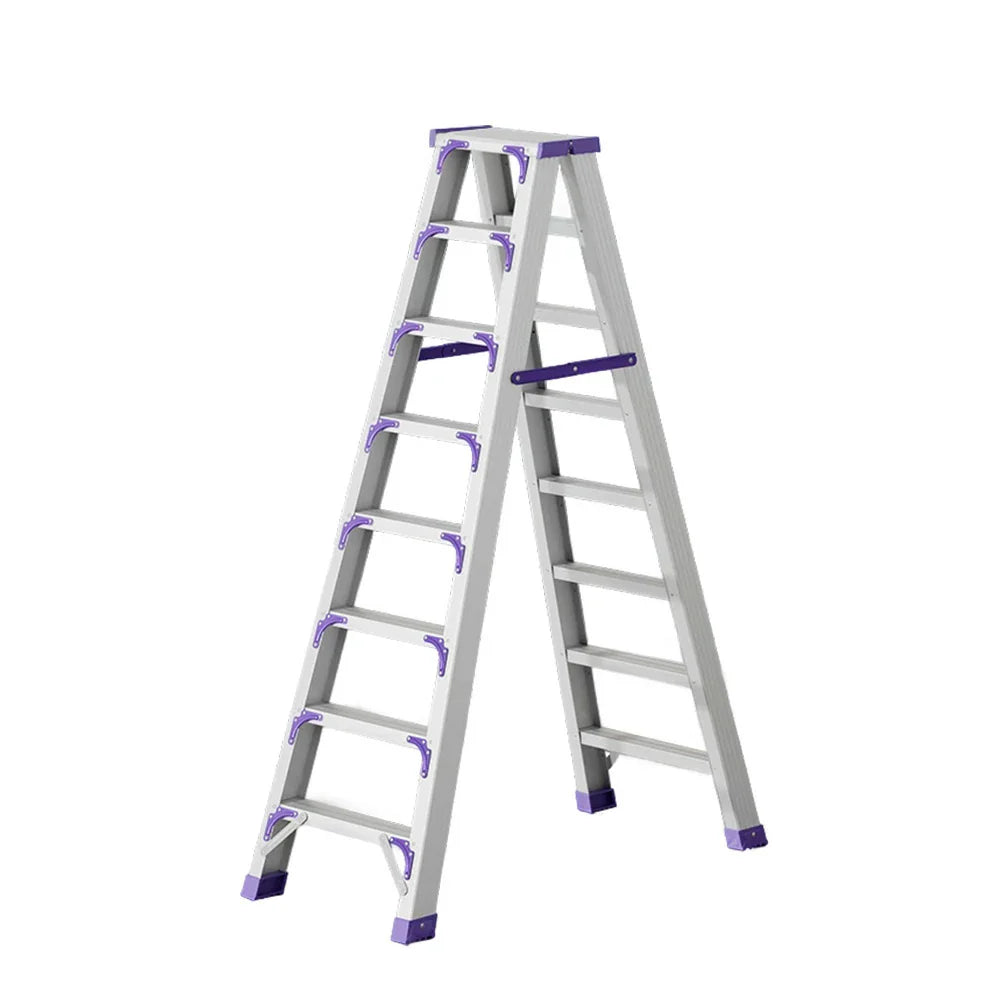 GROVIA 7/8/10-Step Feet Folding Ladder Thick, Wide Anti-Slip 14.5cm - 15cm - Pedal, Aluminium Purple