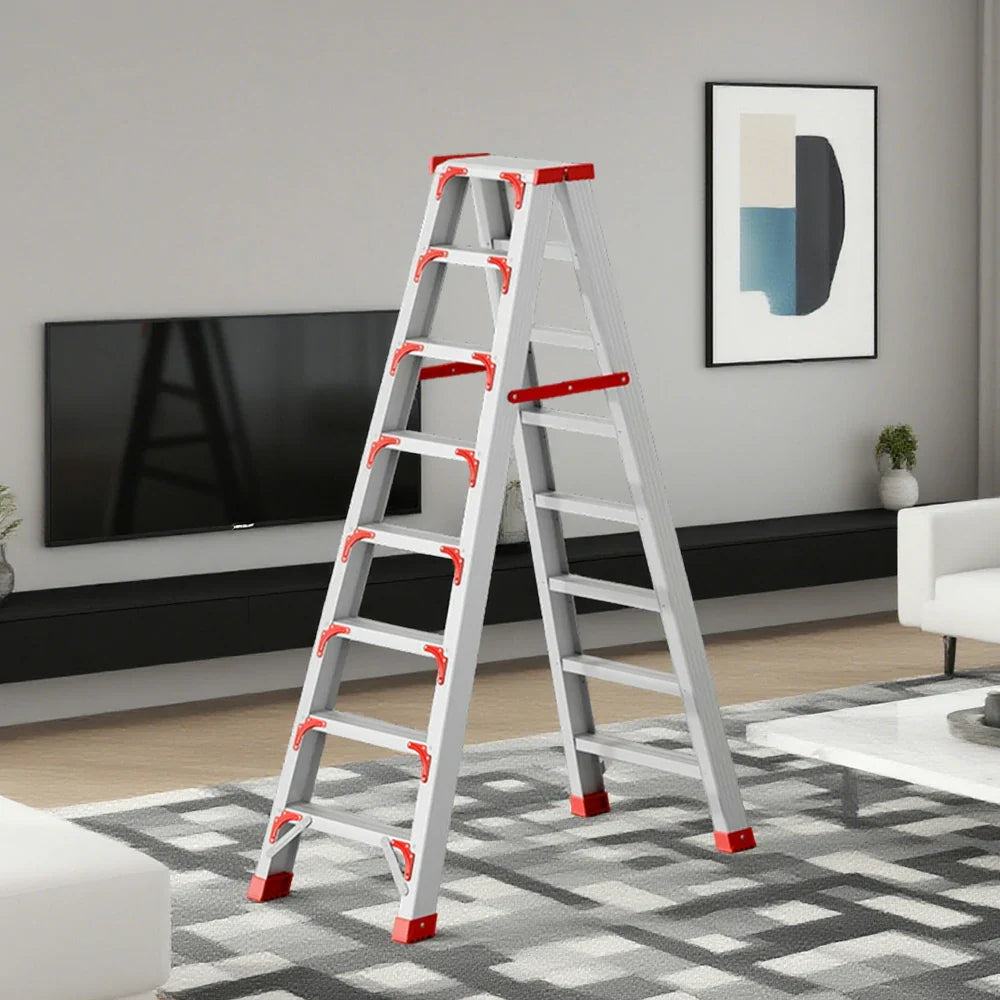 GROVIA 7/8/10-Step 15cm Ladder Wide Feet Aluminium Anti-Slip Pedal, 14.5cm Thick, - Folding Red