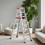GROVIA 7/8/10-Step 15cm Ladder Wide Feet Aluminium Anti-Slip Pedal, 14.5cm Thick, - Folding Red