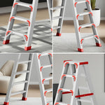 GROVIA 7/8/10-Step 15cm Ladder Wide Feet Aluminium Anti-Slip Pedal, 14.5cm Thick, - Folding Red