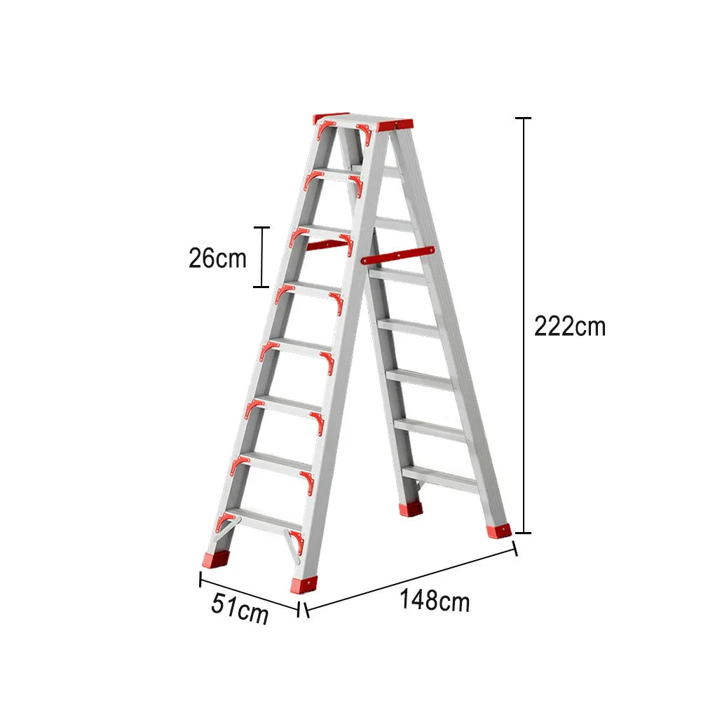 GROVIA 7/8/10-Step 15cm Ladder Wide Feet Aluminium Anti-Slip Pedal, 14.5cm Thick, - Folding Red