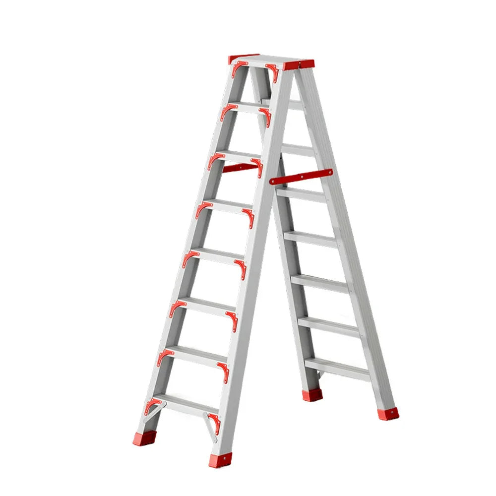 GROVIA 7/8/10-Step 15cm Ladder Wide Feet Aluminium Anti-Slip Pedal, 14.5cm Thick, - Folding Red
