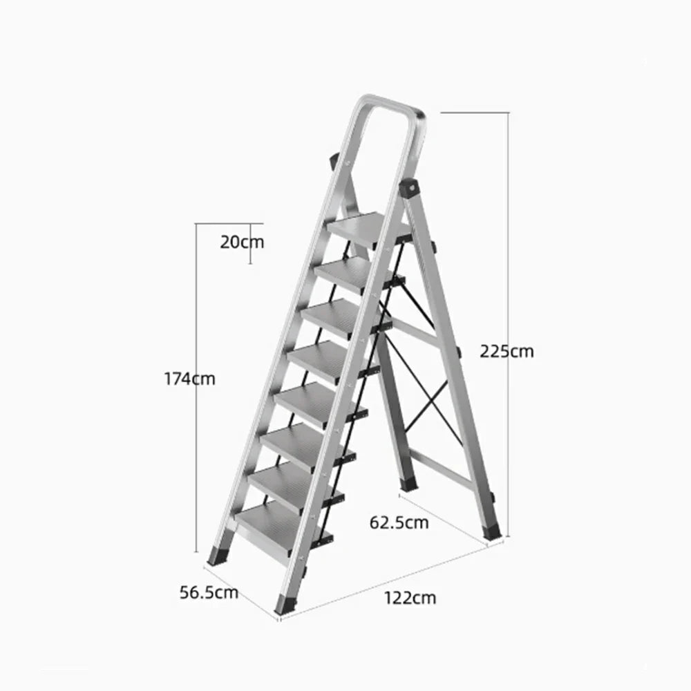 GROVIA 5/6/7/8-Step Slim - 18cm Design, Pedal, Non-Slip Aluminium Folding Feet Ladder Anti-Slip 6cm Wide Silver