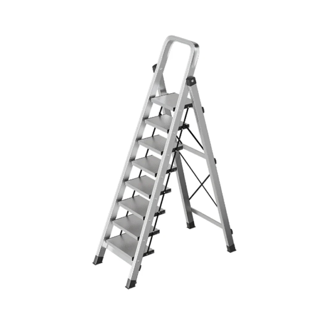 GROVIA 5/6/7/8-Step Slim - 18cm Design, Pedal, Non-Slip Aluminium Folding Feet Ladder Anti-Slip 6cm Wide Silver