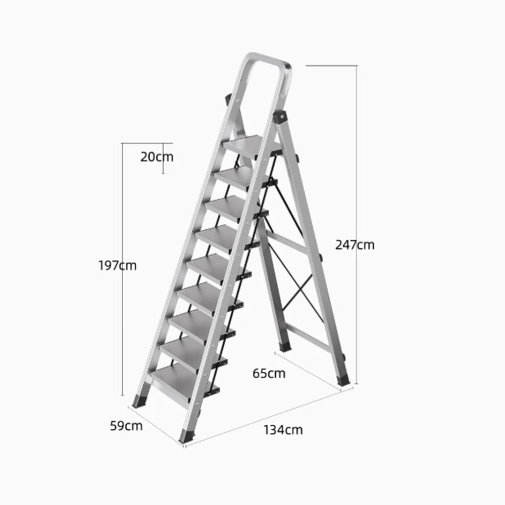 GROVIA 9/10/11/12-Step Feet 6cm Anti-Slip Folding Non-Slip - 18cm Design, Slim Aluminium - Pedal, Wide Ladder Silver
