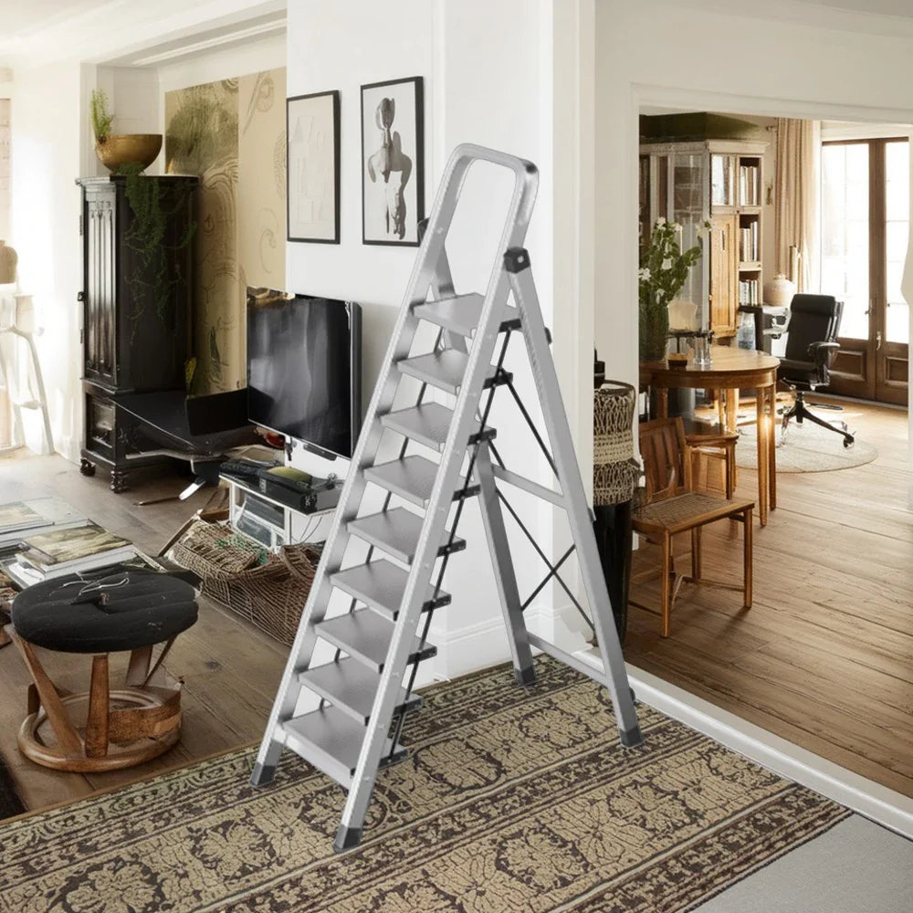 GROVIA 9/10/11/12-Step Feet 6cm Anti-Slip Folding Non-Slip - 18cm Design, Slim Aluminium - Pedal, Wide Ladder Silver