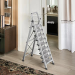 GROVIA 9/10/11/12-Step Feet 6cm Anti-Slip Folding Non-Slip - 18cm Design, Slim Aluminium - Pedal, Wide Ladder Silver