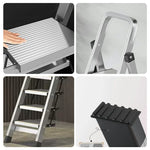 GROVIA 9/10/11/12-Step Feet 6cm Anti-Slip Folding Non-Slip - 18cm Design, Slim Aluminium - Pedal, Wide Ladder Silver