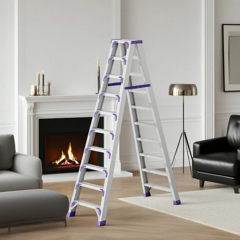 GROVIA 7/8/10-Step Feet Folding Ladder Thick, Wide Anti-Slip 14.5cm - 15cm - Pedal, Aluminium Purple