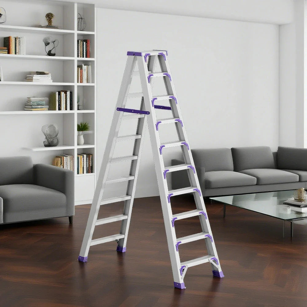 GROVIA 7/8/10-Step Feet Folding Ladder Thick, Wide Anti-Slip 14.5cm - 15cm - Pedal, Aluminium Purple