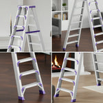 GROVIA 7/8/10-Step Feet Folding Ladder Thick, Wide Anti-Slip 14.5cm - 15cm - Pedal, Aluminium Purple