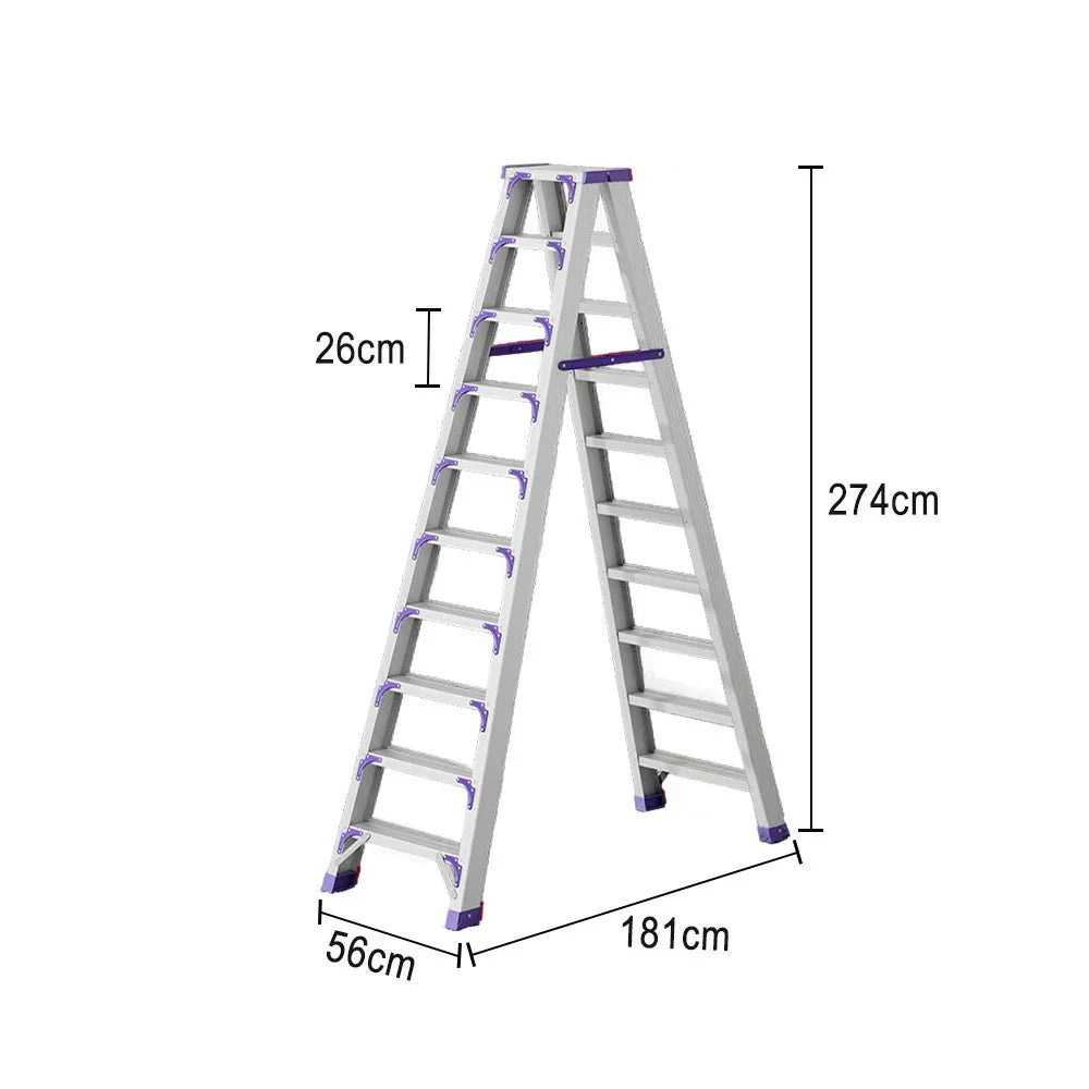 GROVIA 7/8/10-Step Feet Folding Ladder Thick, Wide Anti-Slip 14.5cm - 15cm - Pedal, Aluminium Purple