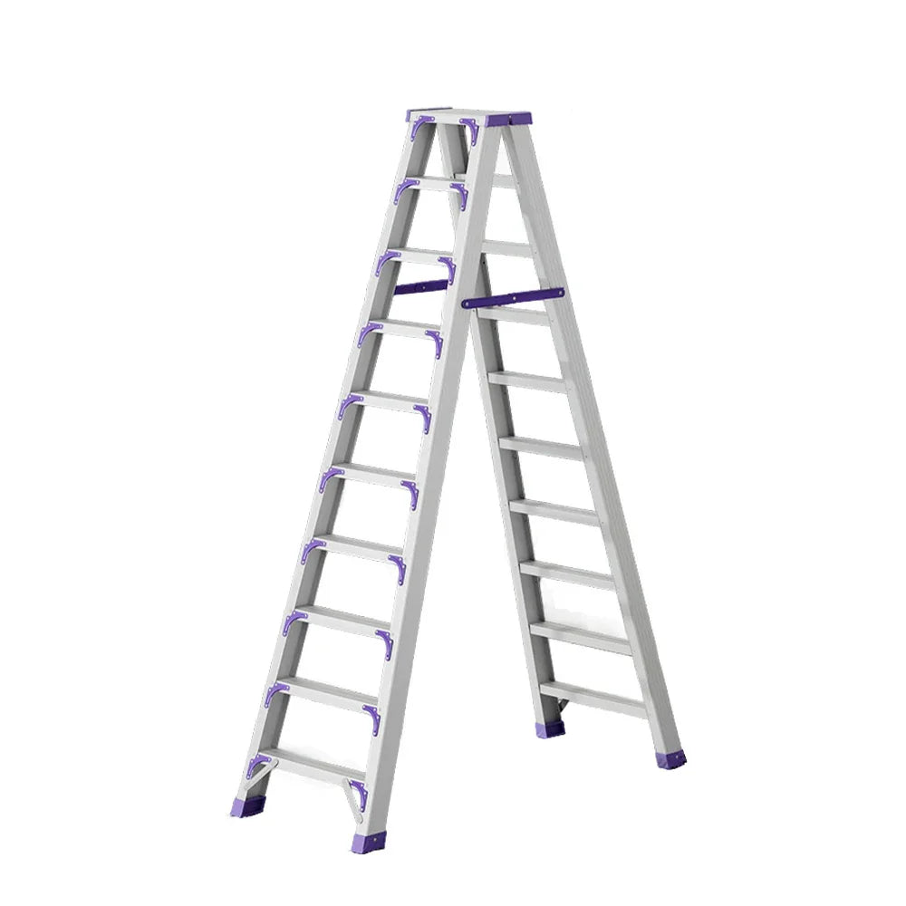 GROVIA 7/8/10-Step Feet Folding Ladder Thick, Wide Anti-Slip 14.5cm - 15cm - Pedal, Aluminium Purple