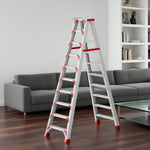 GROVIA 7/8/10-Step 15cm Ladder Wide Feet Aluminium Anti-Slip Pedal, 14.5cm Thick, - Folding Red