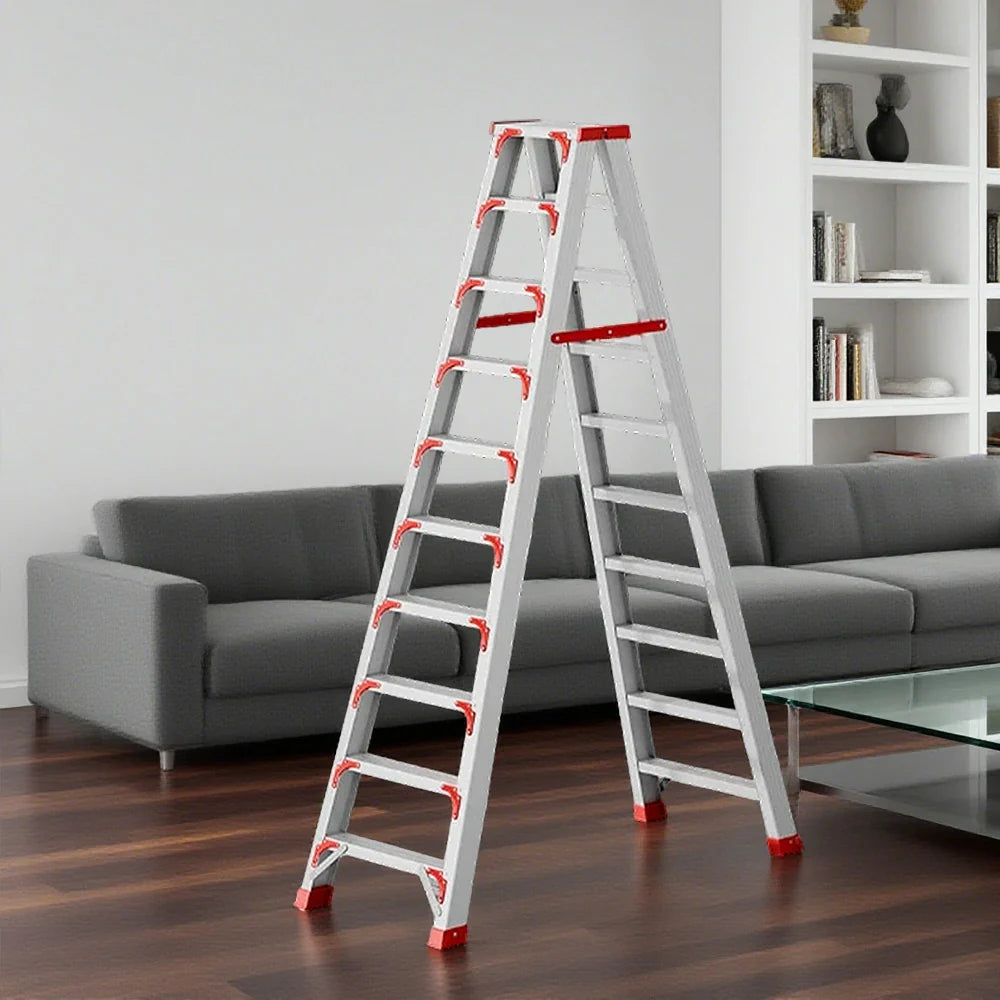 GROVIA 7/8/10-Step 15cm Ladder Wide Feet Aluminium Anti-Slip Pedal, 14.5cm Thick, - Folding Red