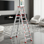 GROVIA 7/8/10-Step 15cm Ladder Wide Feet Aluminium Anti-Slip Pedal, 14.5cm Thick, - Folding Red