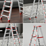 GROVIA 7/8/10-Step 15cm Ladder Wide Feet Aluminium Anti-Slip Pedal, 14.5cm Thick, - Folding Red