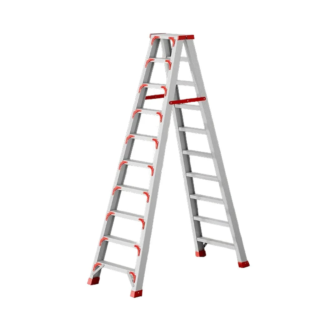 GROVIA 7/8/10-Step 15cm Ladder Wide Feet Aluminium Anti-Slip Pedal, 14.5cm Thick, - Folding Red