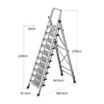 GROVIA 9/10/11/12-Step Feet 6cm Anti-Slip Folding Non-Slip - 18cm Design, Slim Aluminium - Pedal, Wide Ladder Silver