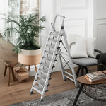 GROVIA 9/10/11/12-Step Feet 6cm Anti-Slip Folding Non-Slip - 18cm Design, Slim Aluminium - Pedal, Wide Ladder Silver