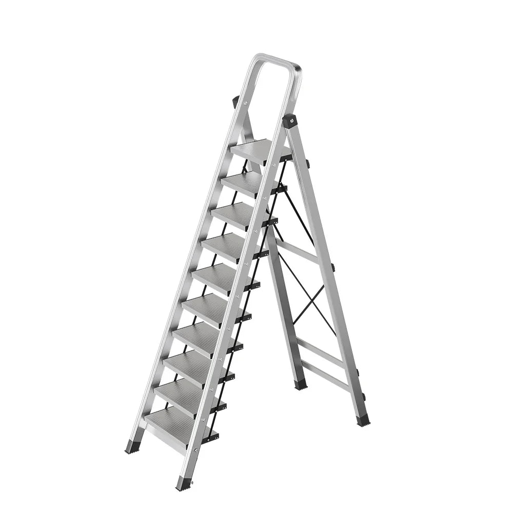 GROVIA 9/10/11/12-Step Feet 6cm Anti-Slip Folding Non-Slip - 18cm Design, Slim Aluminium - Pedal, Wide Ladder Silver