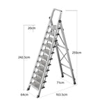 GROVIA 9/10/11/12-Step Feet 6cm Anti-Slip Folding Non-Slip - 18cm Design, Slim Aluminium - Pedal, Wide Ladder Silver