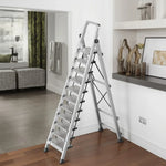 GROVIA 9/10/11/12-Step Feet 6cm Anti-Slip Folding Non-Slip - 18cm Design, Slim Aluminium - Pedal, Wide Ladder Silver