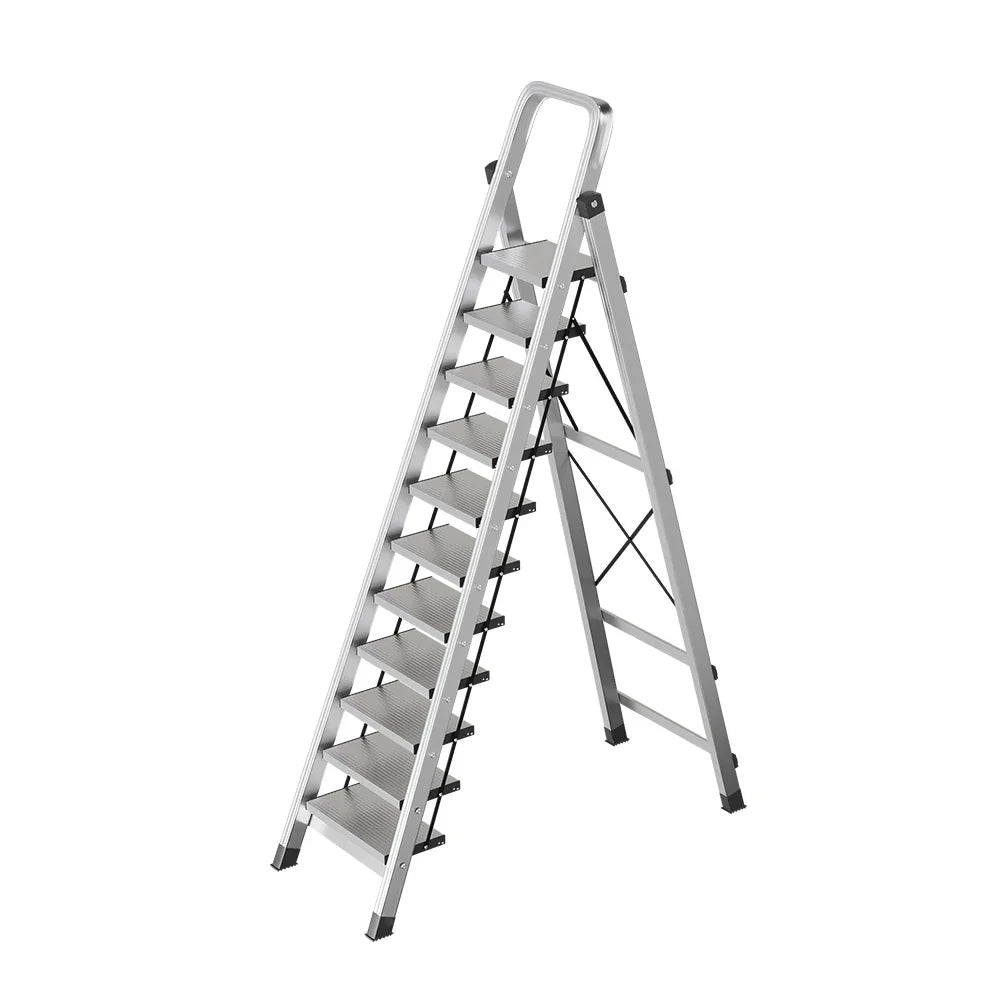 GROVIA 9/10/11/12-Step Feet 6cm Anti-Slip Folding Non-Slip - 18cm Design, Slim Aluminium - Pedal, Wide Ladder Silver