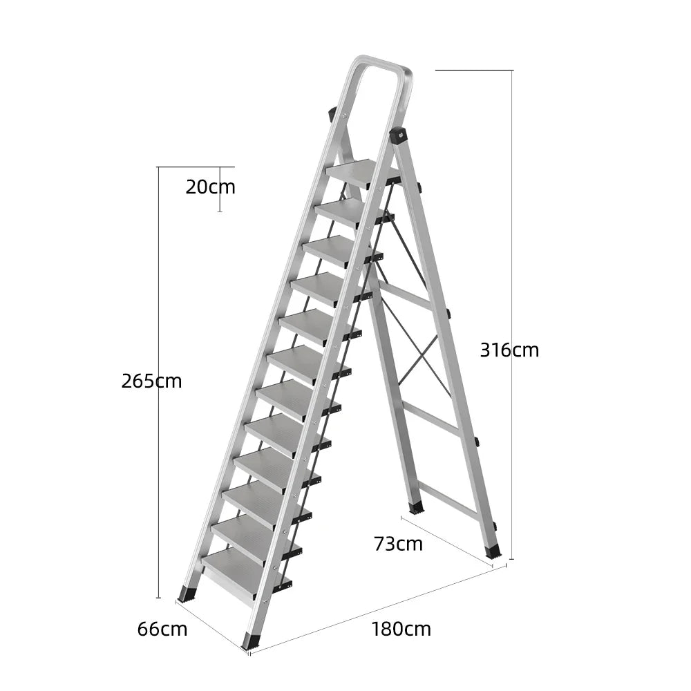 GROVIA 9/10/11/12-Step Feet 6cm Anti-Slip Folding Non-Slip - 18cm Design, Slim Aluminium - Pedal, Wide Ladder Silver