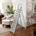 GROVIA 9/10/11/12-Step Feet 6cm Anti-Slip Folding Non-Slip - 18cm Design, Slim Aluminium - Pedal, Wide Ladder Silver
