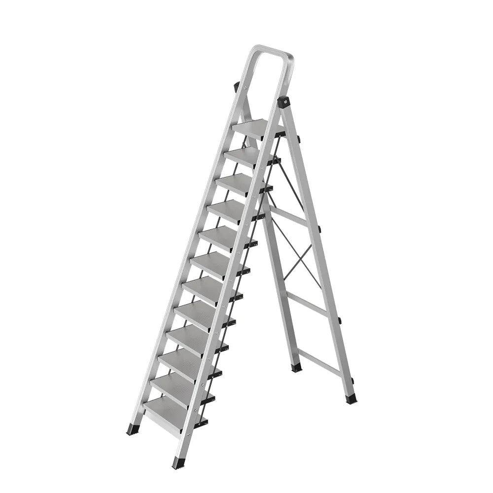 GROVIA 9/10/11/12-Step Feet 6cm Anti-Slip Folding Non-Slip - 18cm Design, Slim Aluminium - Pedal, Wide Ladder Silver