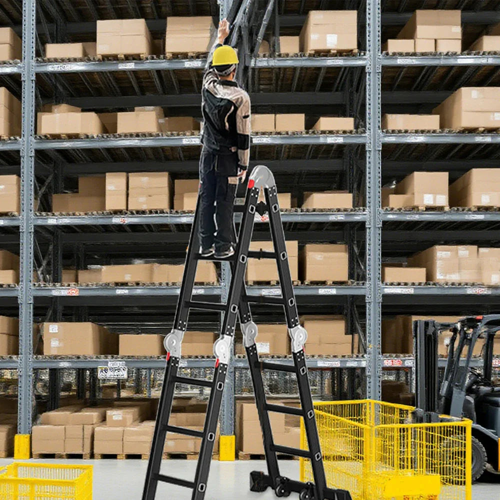 GROVIA 6/8/10 Folding Ladder, Adjustable Base - Heavy-Duty Hinges, Configurations, Anti-Slip Step Multi-Purpose Black