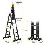 GROVIA 6/8/10 Folding Ladder, Adjustable Base - Heavy-Duty Hinges, Configurations, Anti-Slip Step Multi-Purpose Black