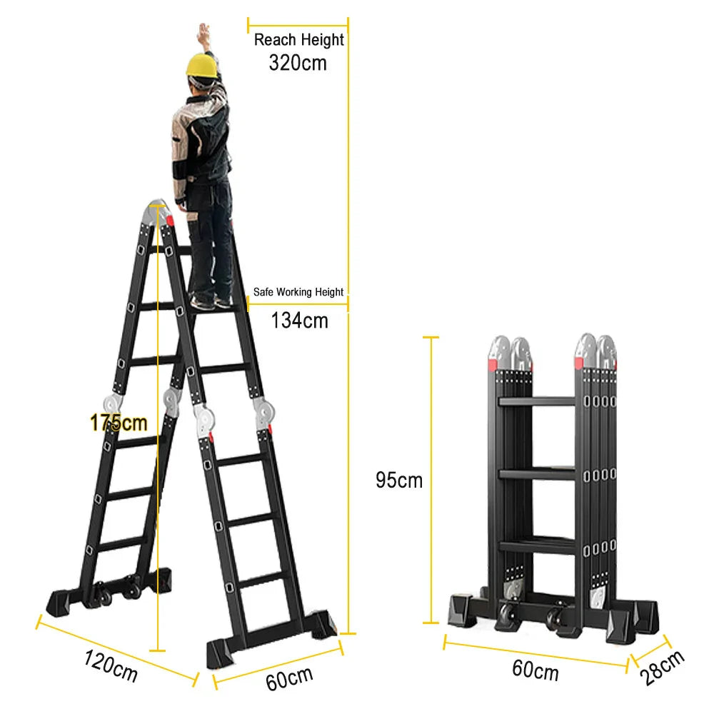 GROVIA 6/8/10 Folding Ladder, Adjustable Base - Heavy-Duty Hinges, Configurations, Anti-Slip Step Multi-Purpose Black