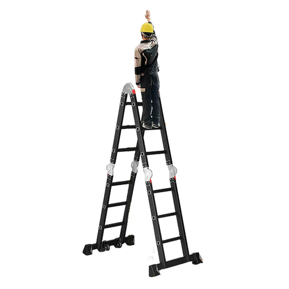 GROVIA 6/8/10 Folding Ladder, Adjustable Base - Heavy-Duty Hinges, Configurations, Anti-Slip Step Multi-Purpose Black