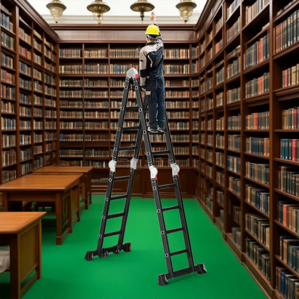 GROVIA 6/8/10 Folding Ladder, Adjustable Base - Heavy-Duty Hinges, Configurations, Anti-Slip Step Multi-Purpose Black