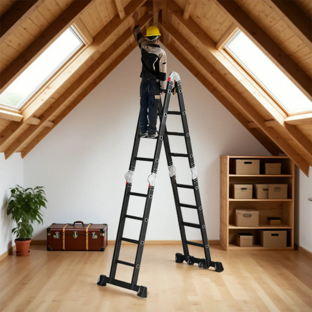 GROVIA 6/8/10 Folding Ladder, Adjustable Base - Heavy-Duty Hinges, Configurations, Anti-Slip Step Multi-Purpose Black