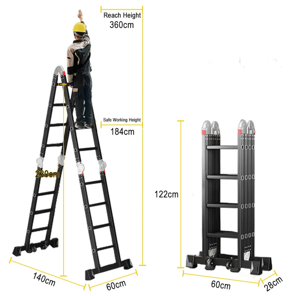 GROVIA 6/8/10 Folding Ladder, Adjustable Base - Heavy-Duty Hinges, Configurations, Anti-Slip Step Multi-Purpose Black