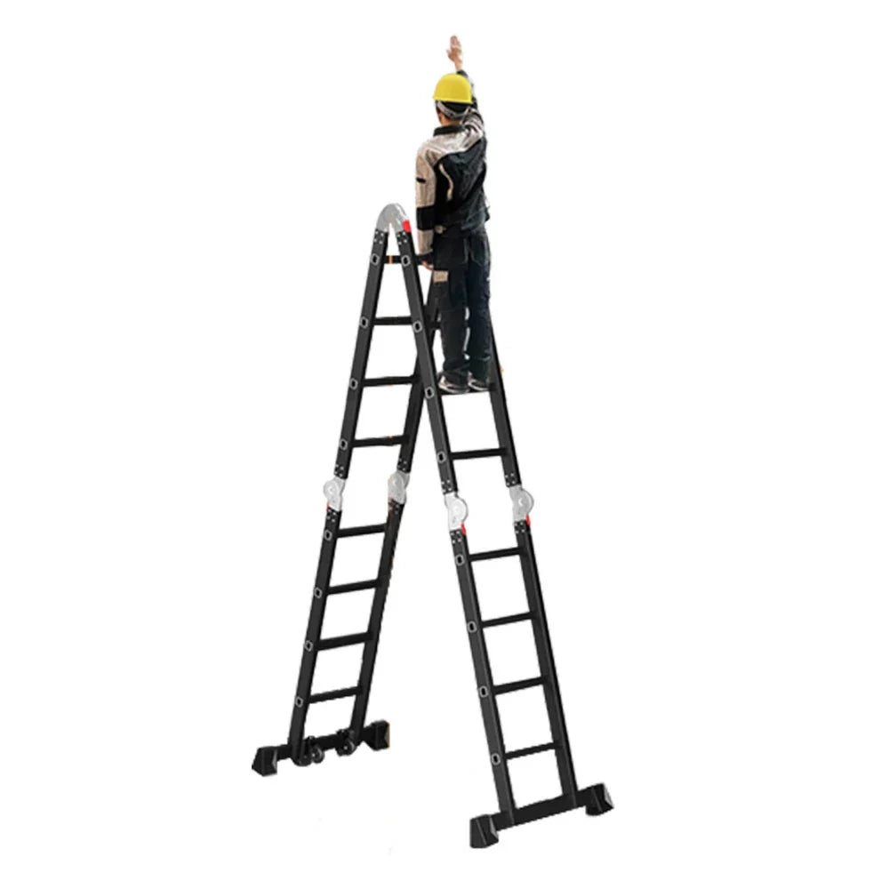 GROVIA 6/8/10 Folding Ladder, Adjustable Base - Heavy-Duty Hinges, Configurations, Anti-Slip Step Multi-Purpose Black