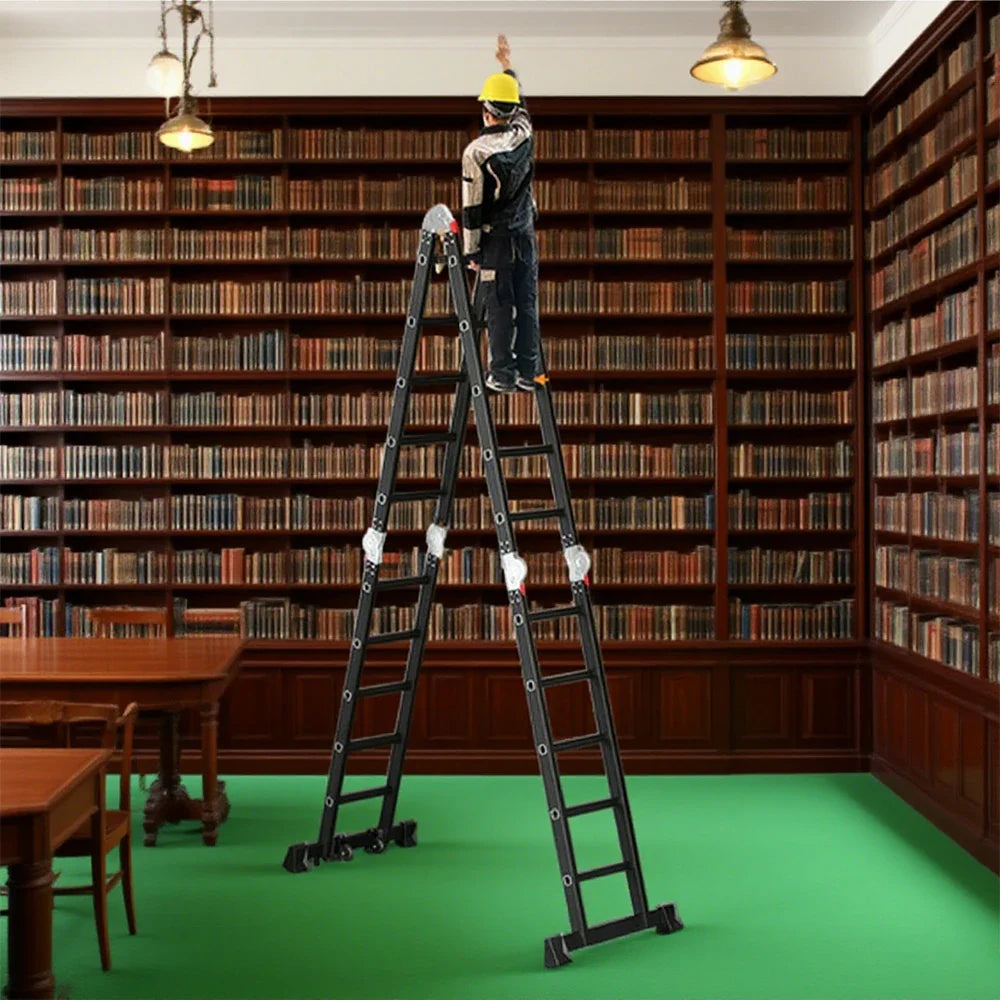 GROVIA 6/8/10 Folding Ladder, Adjustable Base - Heavy-Duty Hinges, Configurations, Anti-Slip Step Multi-Purpose Black