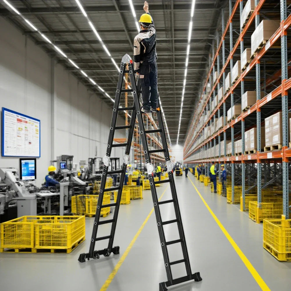 GROVIA 6/8/10 Folding Ladder, Adjustable Base - Heavy-Duty Hinges, Configurations, Anti-Slip Step Multi-Purpose Black