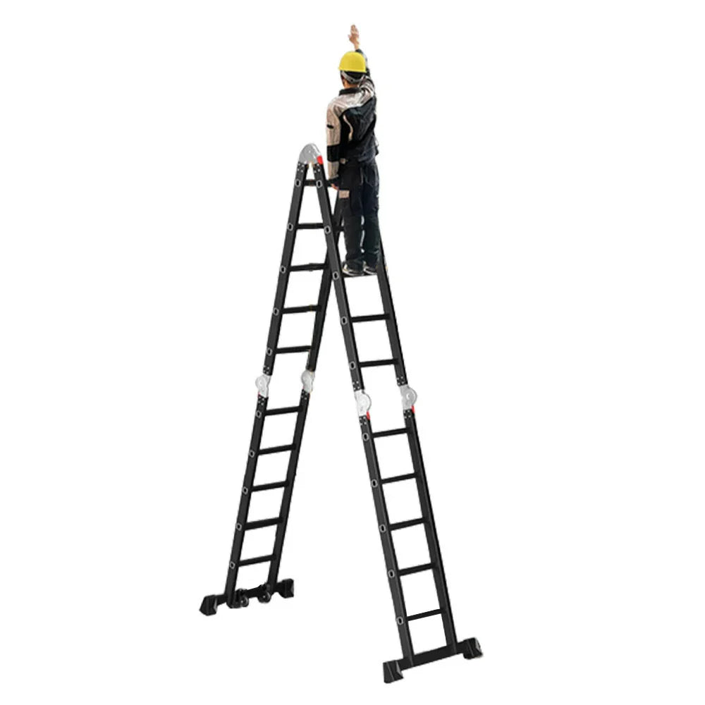 GROVIA 6/8/10 Folding Ladder, Adjustable Base - Heavy-Duty Hinges, Configurations, Anti-Slip Step Multi-Purpose Black