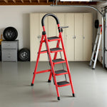 GROVIA 5/6 Aluminum Ladder, Pedals Extra-Wide Step Alloy Lightweight - Red