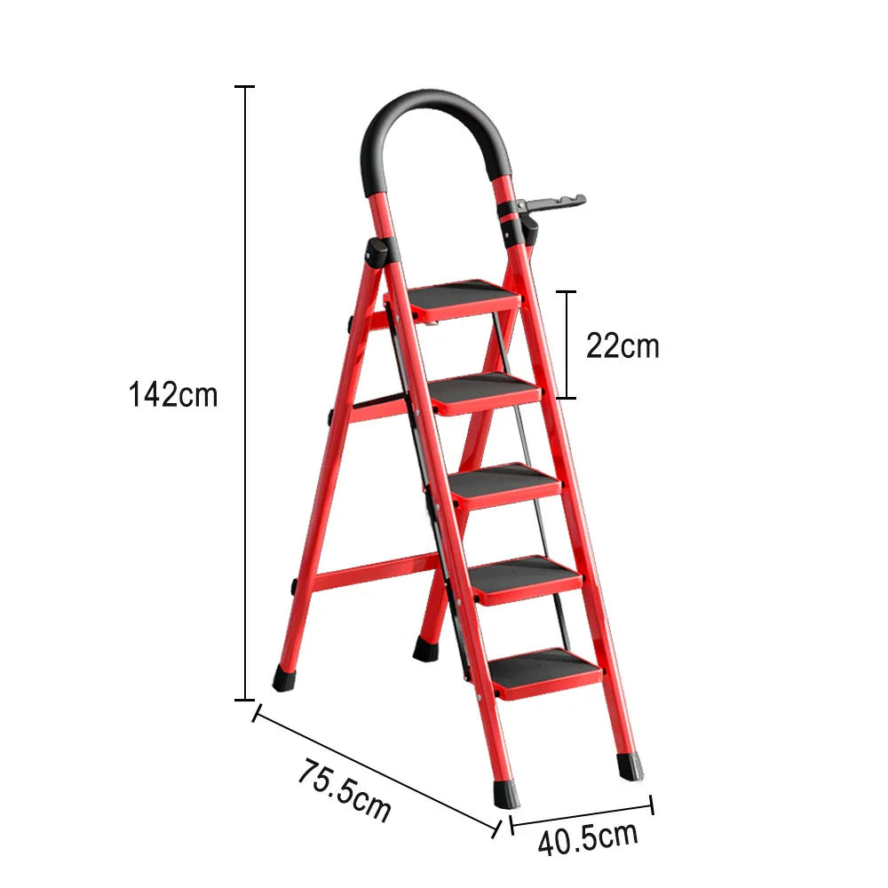 GROVIA 5/6 Aluminum Ladder, Pedals Extra-Wide Step Alloy Lightweight - Red