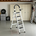 GROVIA 5/6 - Step Alloy Ladder, Pedals Lightweight Aluminum Extra-Wide White