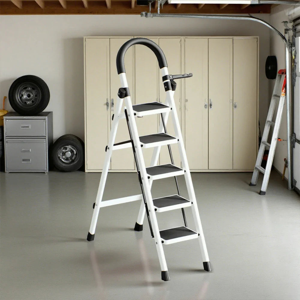 GROVIA 5/6 - Step Alloy Ladder, Pedals Lightweight Aluminum Extra-Wide White