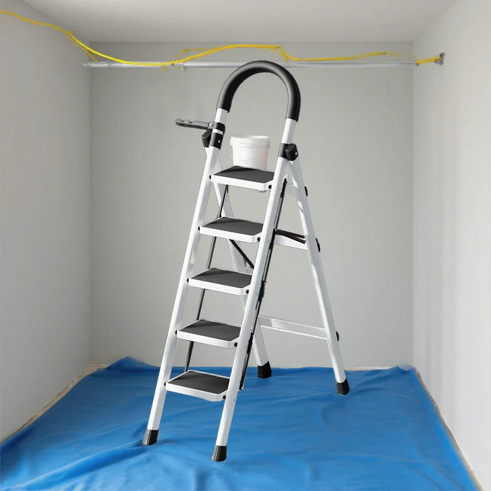 GROVIA 5/6 - Step Alloy Ladder, Pedals Lightweight Aluminum Extra-Wide White