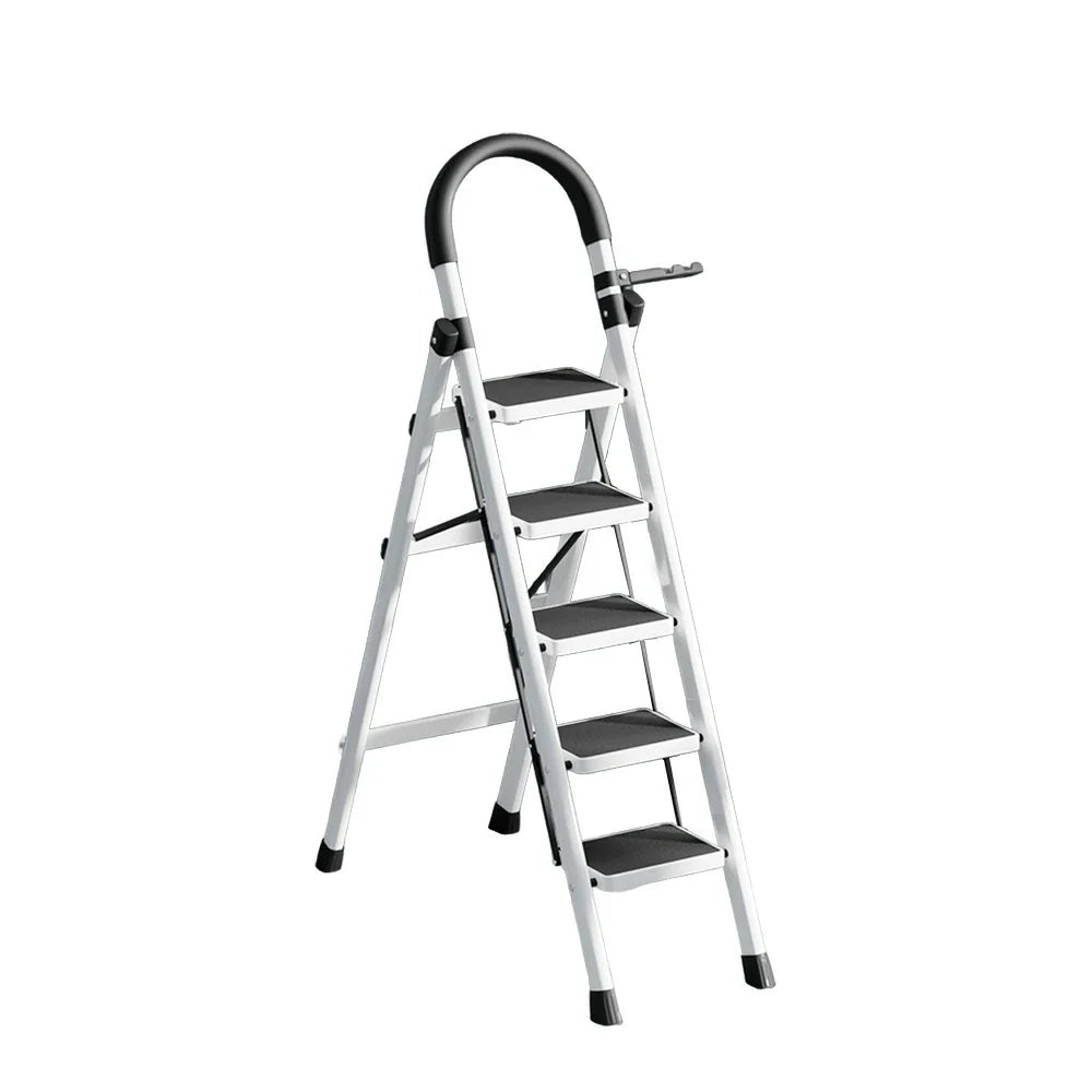GROVIA 5/6 - Step Alloy Ladder, Pedals Lightweight Aluminum Extra-Wide White